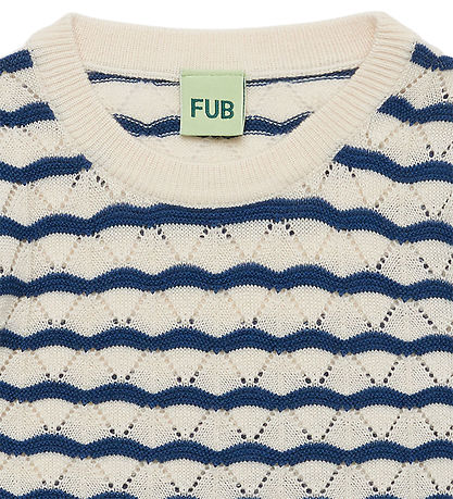 FUB Bluse - Strik - Hulmønster - Uld - Ecru/Deep Indigo