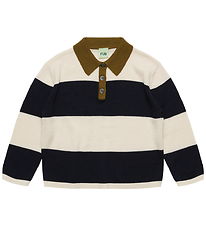 FUB Polobluse - Strik - Uld - Ecru/Navy