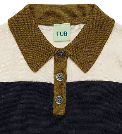 FUB Polobluse - Strik - Uld - Ecru/Navy