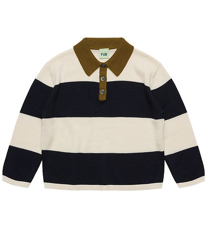 FUB Polobluse - Strik - Uld - Ecru/Navy