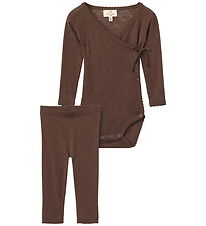 Copenhagen Colors Sæt - Leggings/Slå-om Body l/æ - Dark Brown