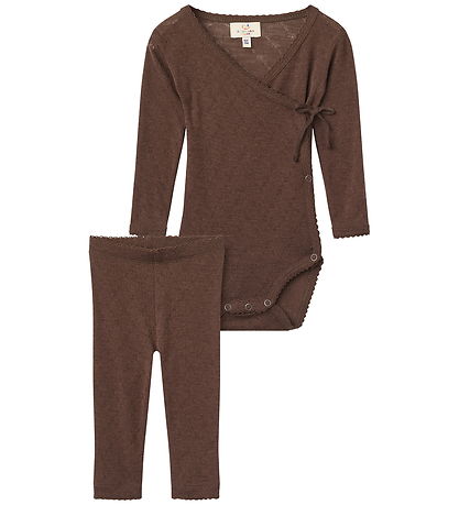 Copenhagen Colors Sæt - Leggings/Slå-om Body l/æ - Dark Brown