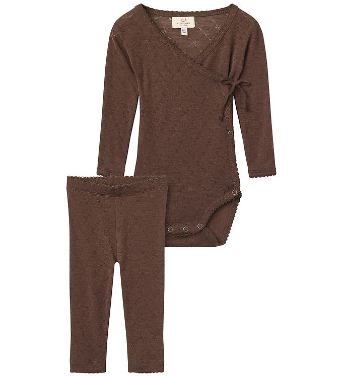 Copenhagen Colors Sæt - Leggings/Slå-om Body l/æ - Dark Brown