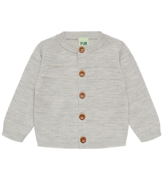 FUB Cardigan - Strik - Uld - Light Grey Melange
