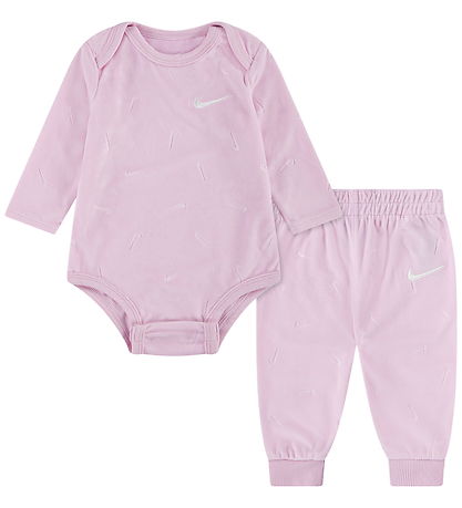 Nike Sæt Body l/æ/Bukser - Velour - Pink Foam