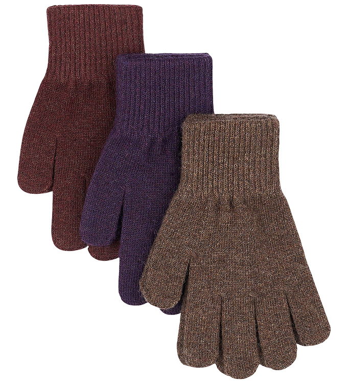 Mikk-Line Handsker - Uld - 3-pak - Plum Perfect-Deep Mahogany-Ox