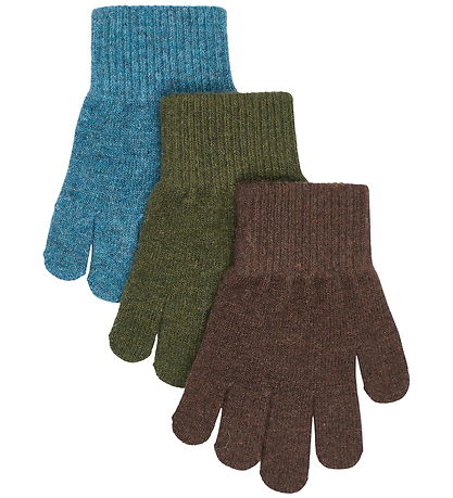 Mikk-Line Handsker - Uld - 3-pak - Blue Mirage-Kombu Green-Coffe