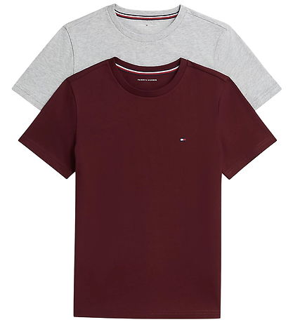Tommy Hilfiger T-shirt - 2-pak - Light Gry Heather/Burgundy Pink