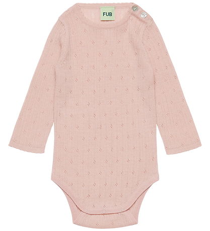 FUB Body l/æ - Rib - Hulmønster - Uld - Pale Rose