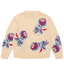 FUB Bluse - Strik - Uld - Creme m. Blomster
