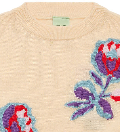 FUB Bluse - Strik - Uld - Creme m. Blomster