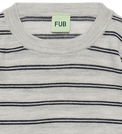 FUB Bluse - Strik - Uld - Light Grey Melange/Dark Navy