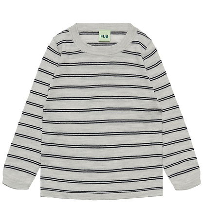 FUB Bluse - Strik - Uld - Light Grey Melange/Dark Navy