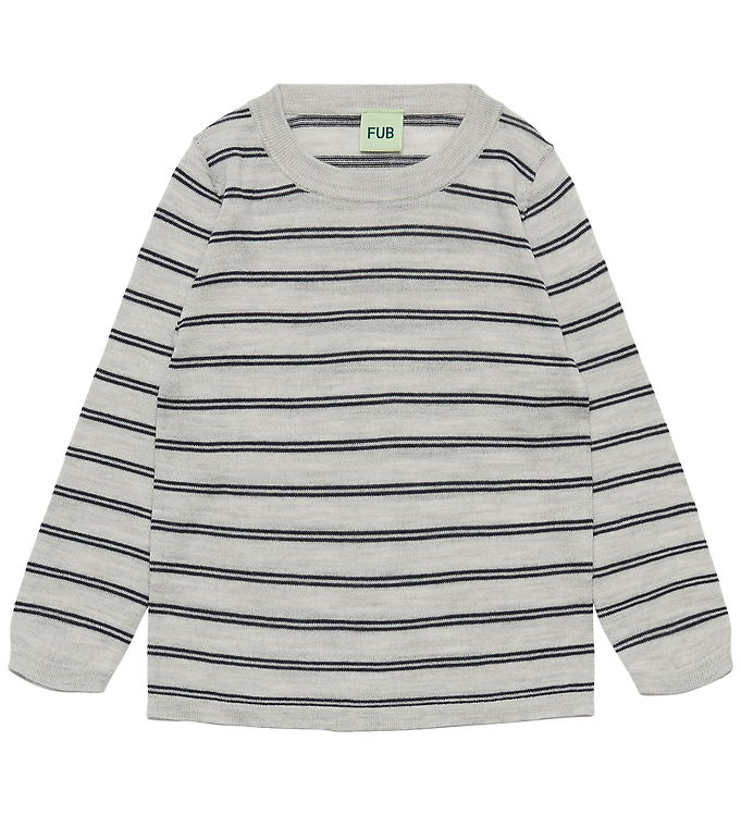 FUB Bluse - Strik - Uld - Light Grey Melange/Dark Navy