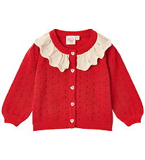 Flöss Cardigan - Strik/Hulmønster - Dora - Poppy Red Glitter