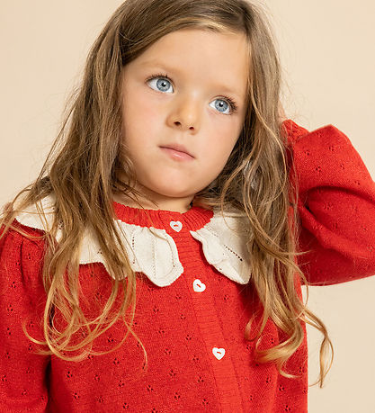 Flöss Cardigan - Strik/Hulmønster - Dora - Poppy Red Glitter