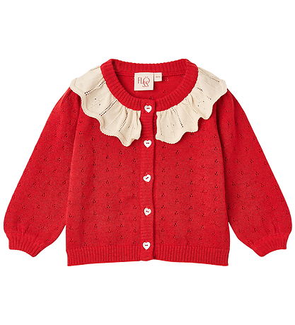 Flöss Cardigan - Strik/Hulmønster - Dora - Poppy Red Glitter