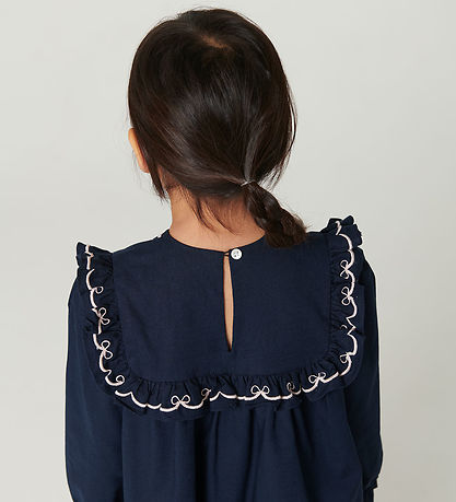 Copenhagen Colors Kjole - Navy m. Flæser/Broderi