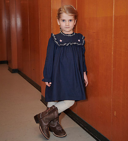 Copenhagen Colors Kjole - Navy m. Flæser/Broderi