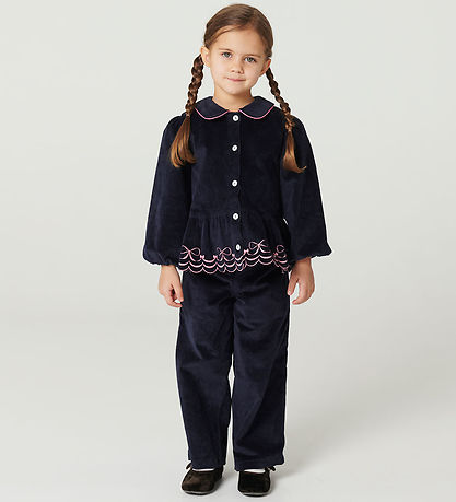 Copenhagen Colors Fløjlsbukser - Navy m. Broderi