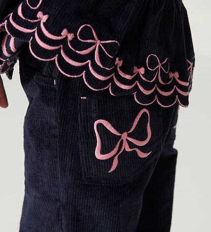 Copenhagen Colors Cardigan - Fløjl - Navy m. Broderi