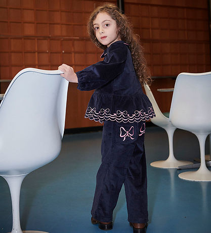 Copenhagen Colors Cardigan - Fløjl - Navy m. Broderi