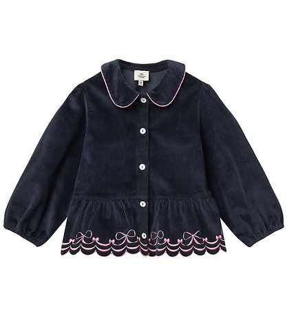 Copenhagen Colors Cardigan - Fløjl - Navy m. Broderi