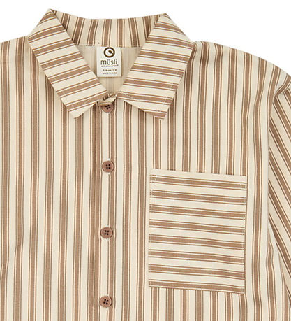 Müsli Skjorte - Woven Stripes l/æ - Oak Walnut