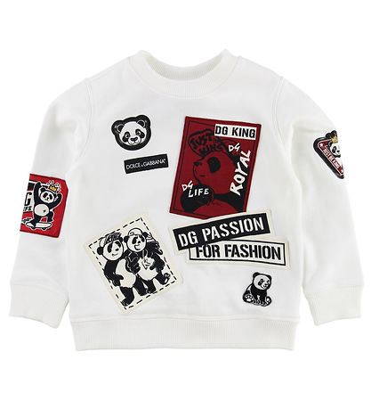 Dolce & Gabbana Sweatshirt - Weiß m. Aufnähern Dolce & Gabbana Sweatshirt - Weiß m. Aufnähern