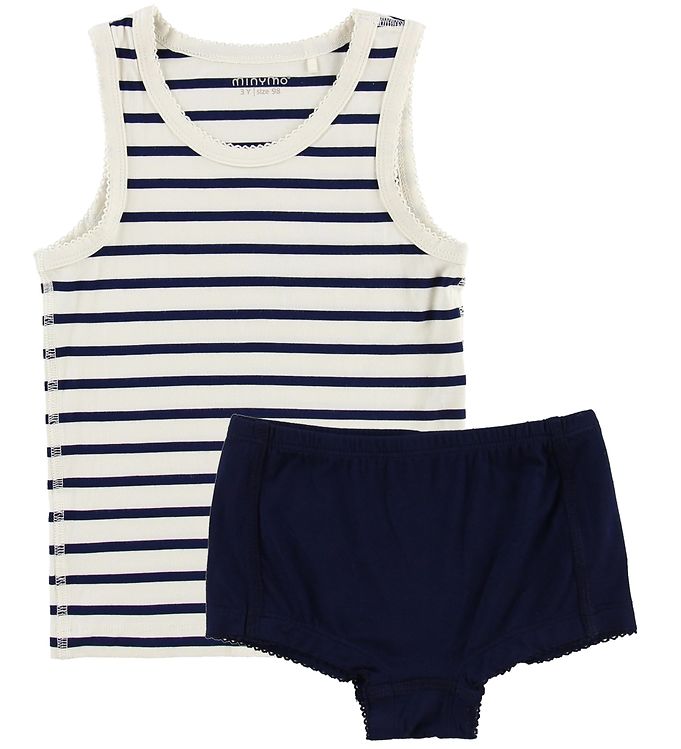 Minymo Undertøj - Bambus - Hvid/Navystribet