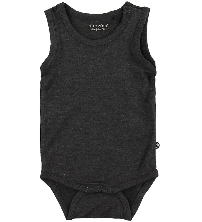 Minymo Baby Body i bambus - Dark grey melange - 62