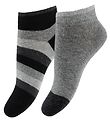 Tommy Hilfiger Ankelstrømper - 2-pak - Stripe - Gråmeleret/Sort Tommy Hilfiger Ankelstrømper - 2-pak - Stripe - Gråmeleret/Sort