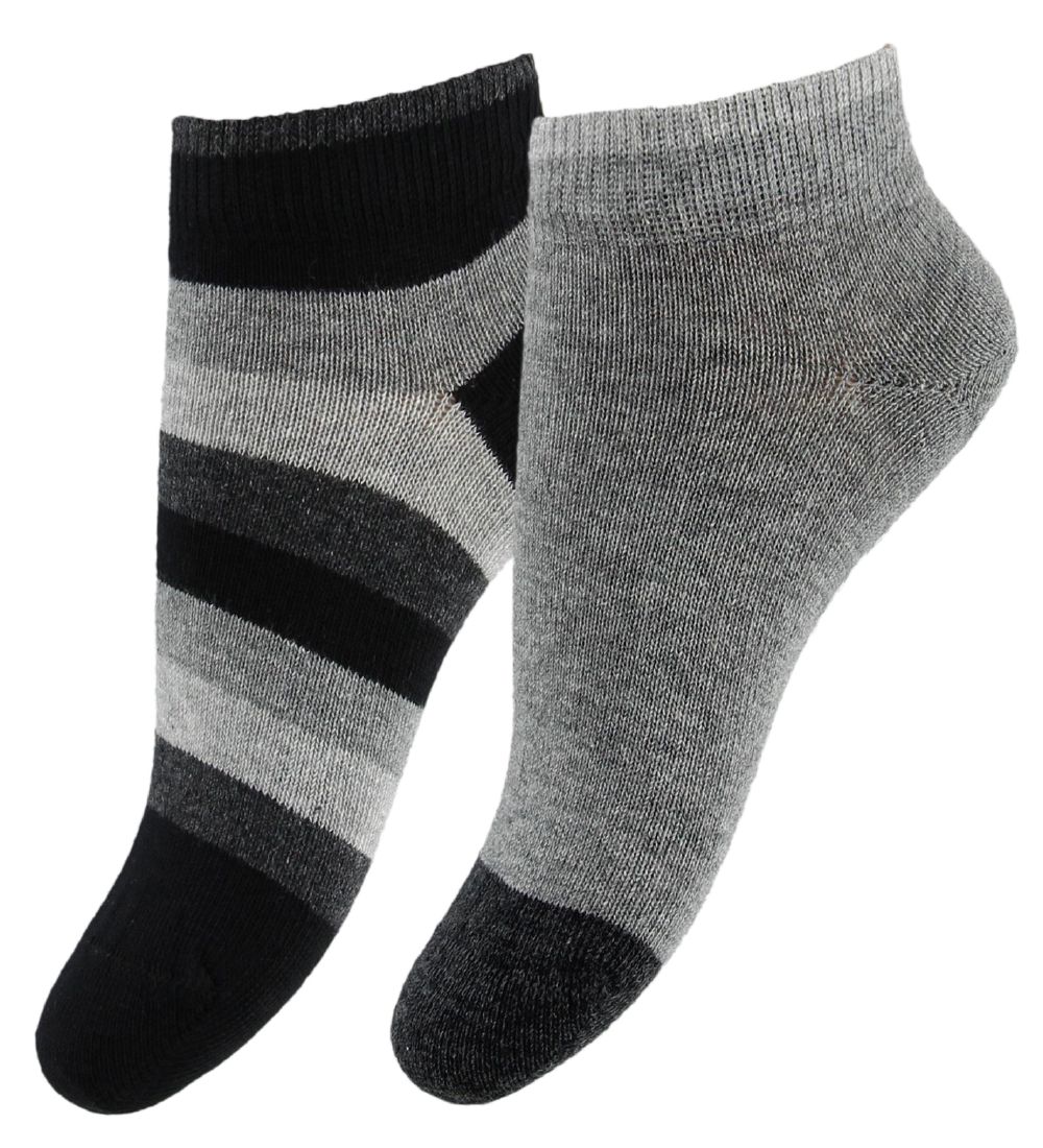 Kids 2-pak Basic Quarter Strømper Black Striped str. 31/34