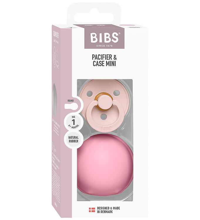 BIBS Rund Colour Sut - Str. 1 - Naturgummi - m. Pacifier Case Mini - Petal/Baby Pink