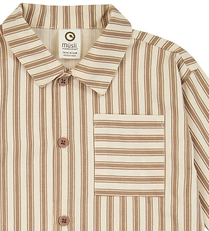 Müsli Skjorte l/æ- Baby - Woven Stripe - Oak/Walnut
