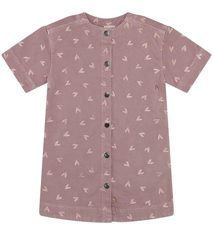 Minymo Denimkjole - Twill - Fawn m. Hearts