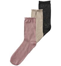Name It Strømper - NkfGlitter - 3-pak - Woodrose/Moonbeam