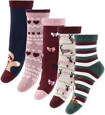 Kids Only Strømper - KogChristmas - 5-pak - Carbernet/Multi