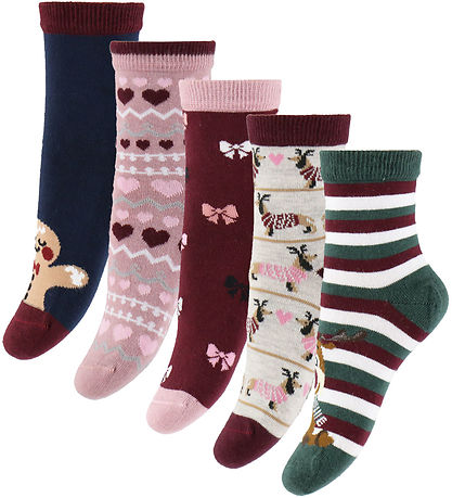 Kids Only Strømper - KogChristmas - 5-pak - Carbernet/Multi