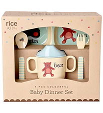 Rice Spisesæt - Melamin - 4 dele - Blå ABC