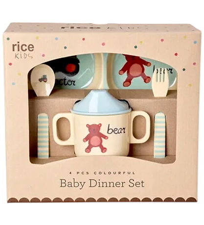 Rice Spisesæt - Melamin - 4 dele - Blå ABC