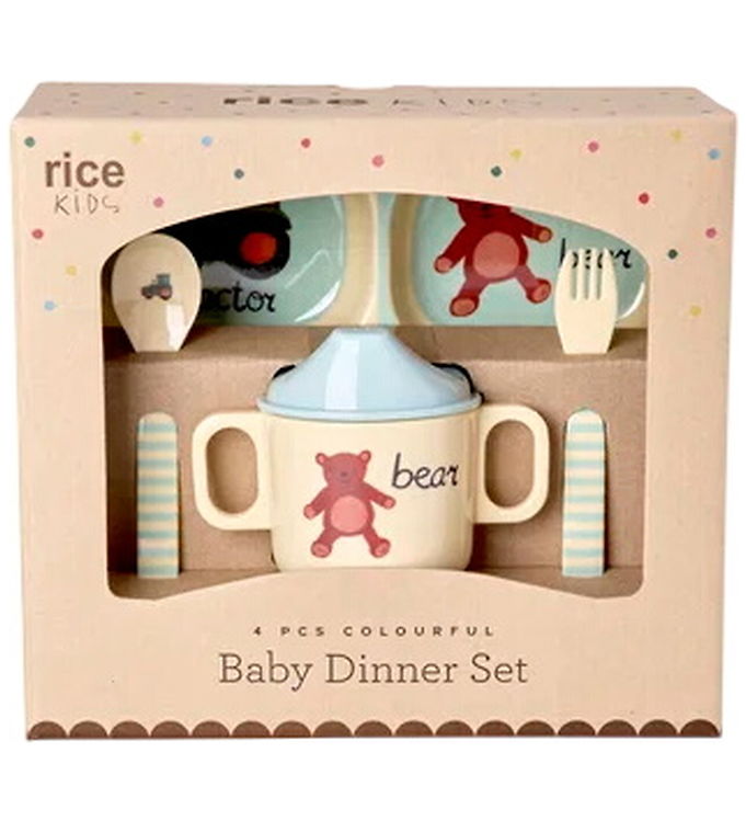 Rice Spisesæt - Melamin - 4 Dele - Blå ABC