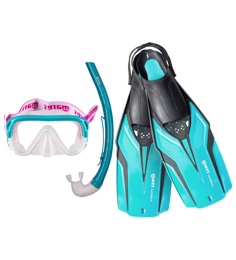 Mares Snorkelset m. Zwem Flippers - Nateeva Keewee - Aqua - Mares - 24/28 - Zwem Flippers