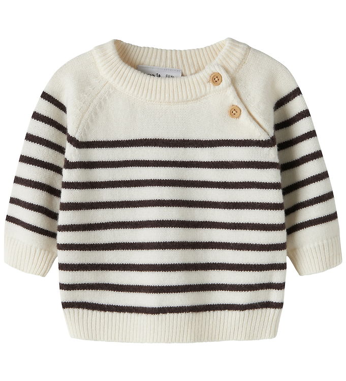 Name It Bluse - Strik - NbmOstripea - Antique White/Chocolate Pl