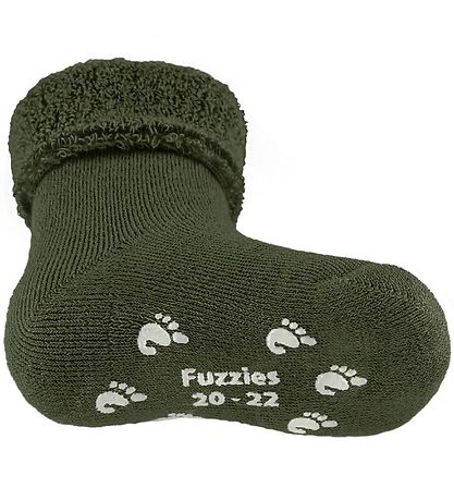 Fuzzies Gåstrømper m. Antiskrid - Armygrøn
