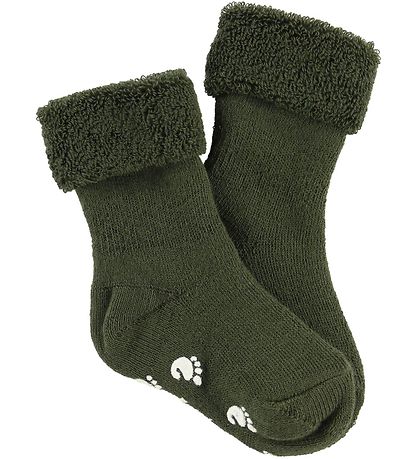 Fuzzies Babysokken m. Anti-Slip - Legergroen Fuzzies Babysokken m. Anti-Slip - Legergroen