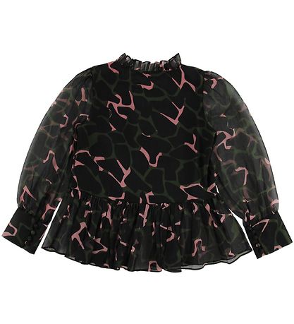 Emporio Armani Skjortebluse - Sort m. Armygrøn/Rosa Emporio Armani Skjortebluse - Sort m. Armygrøn/Rosa