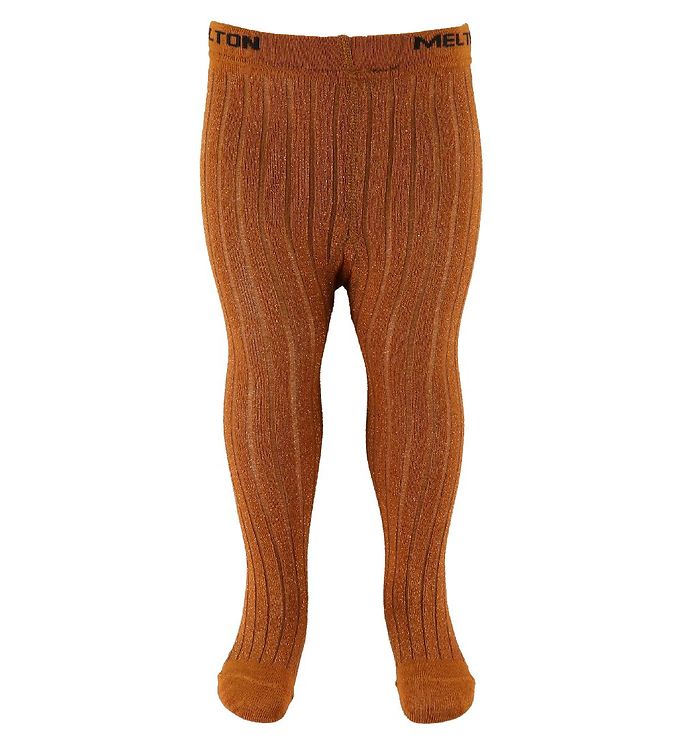 Melton Strømpebukser - Rib - Bambus - Brændt Orange m. Glimmer