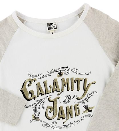 Bonton Bluse - Hvid/Gråmeleret m. Print