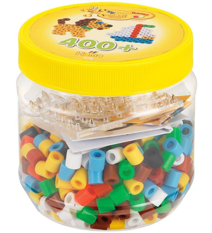 Hama Maxi Bøtte 8790 med 400 Perler & 2 Perleplader - Multifarvet